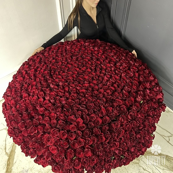 Композиция из 701 красной розы в корзине