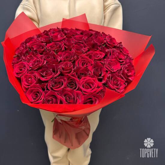 Букет из 51 красных роз Кения 50см