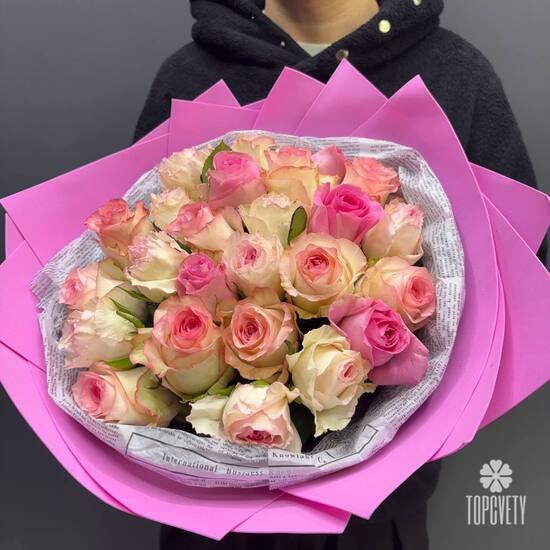Букет из 25 роз микс Кения 50см