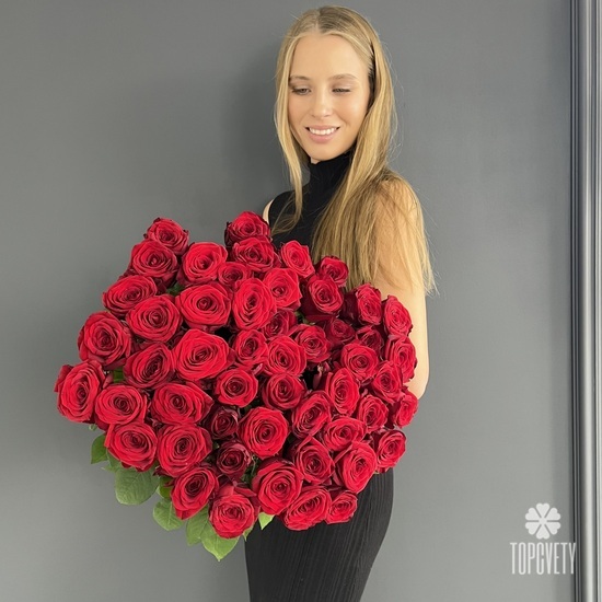Букет из 51 красной розы Эксплорер 70см